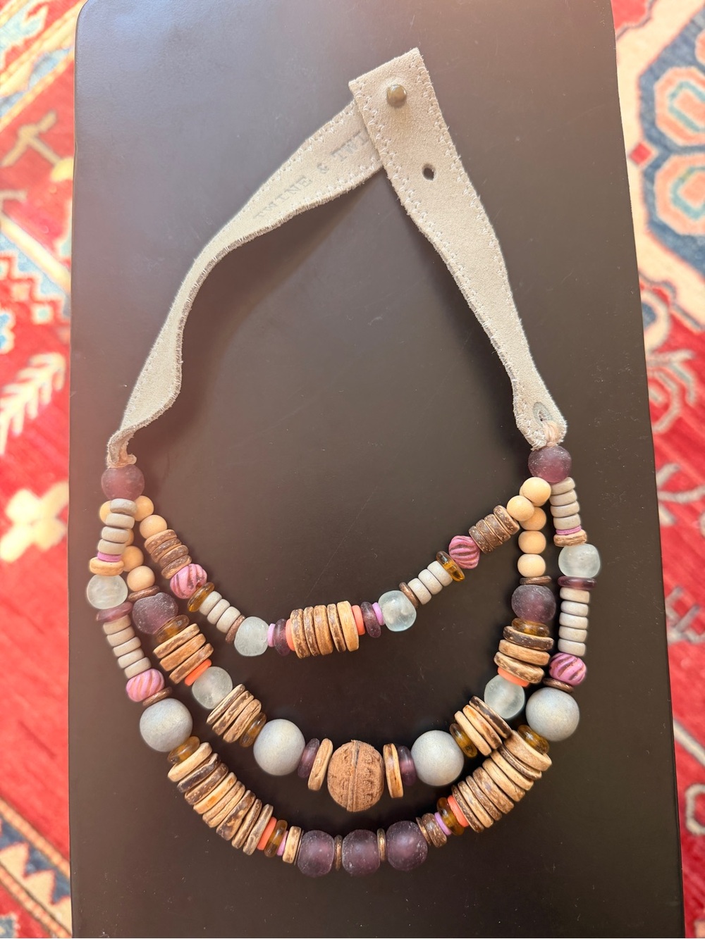 Twine & Twig Layered Boho Beaded Necklace in Purple and Tan